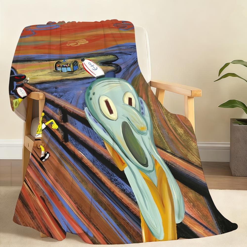 S-sponge-Bob-b cartoon Pants-s Blanket Throw Super Cosy Plush Living Room Sofa Couch Childish Birthday Gifts S-square- cute