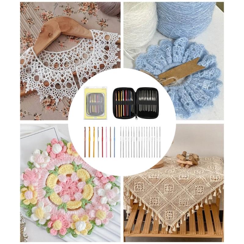 24Pcs Aluminum Crochet Hook Set Aluminum Handle Knitting Needle with Case for Yarn Craft Knitting Project 0.5mm-6.5mm