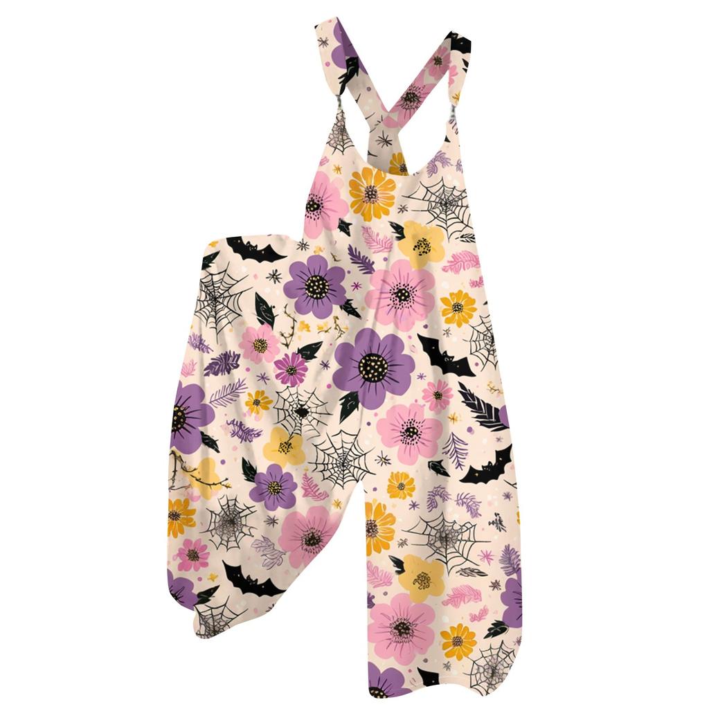 Damesommeroveraller Blomstertrykk Vintage Jumpsuit (Ikke-justerbare stropper)