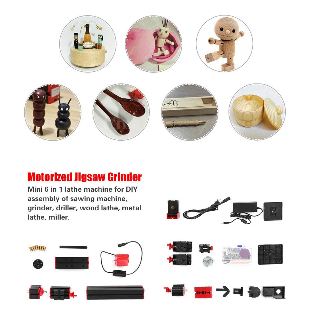 Mini 6 In 1 Motorized Jigsaw Grinder Wood Metal Lathe Woodworking
