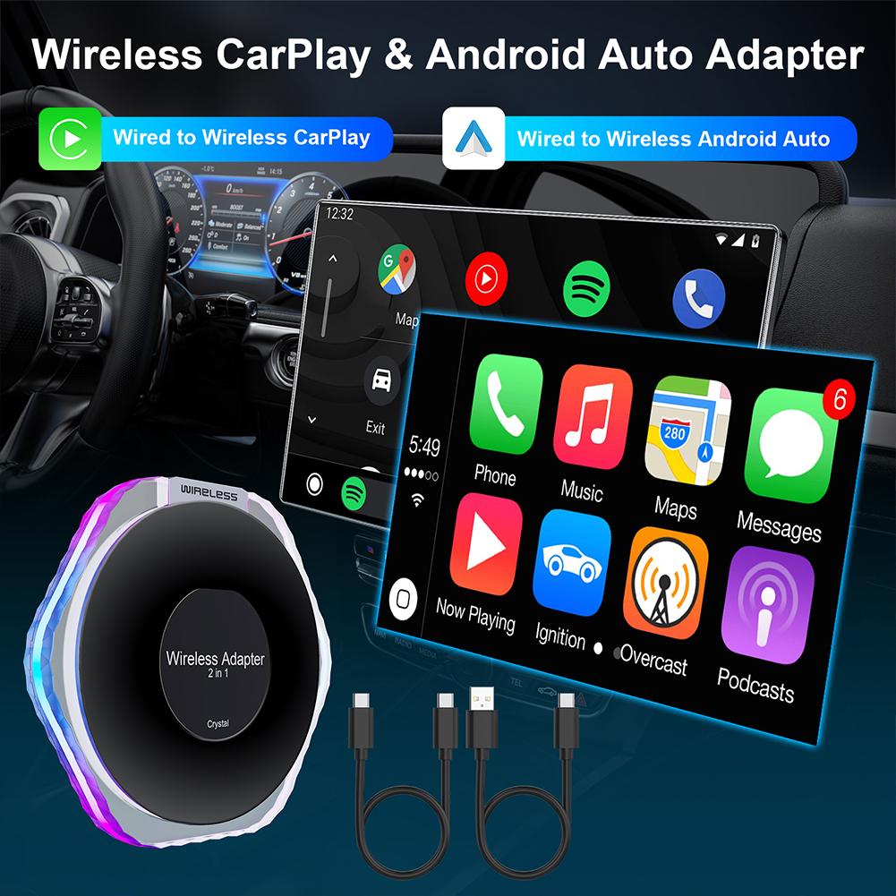 Wireless CarPlay & Android Auto Adapter Smart TV Box Wired To Wireless Carplay Dongle Plug & Play for Factory Wired CarPlay Cars