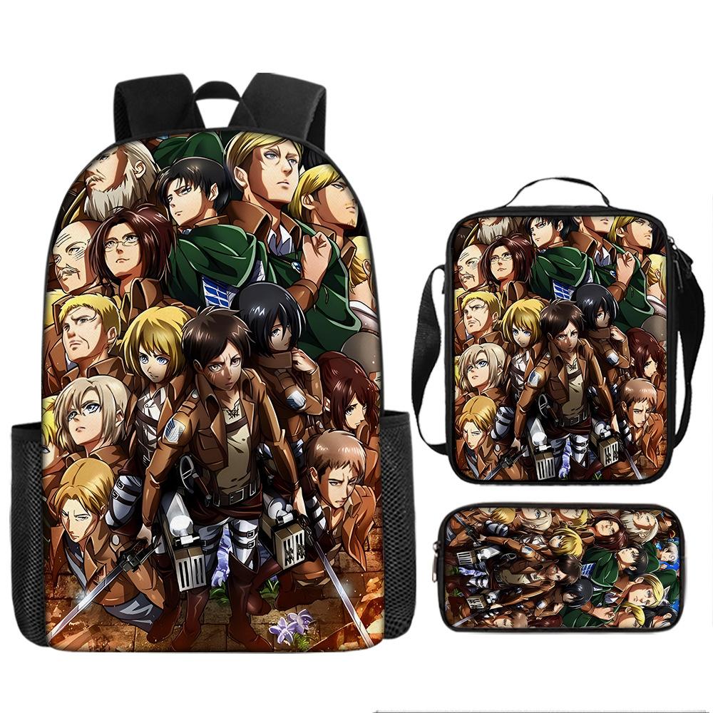 Attack Giant School Bag Anime Men's and Women's Backpacks Student Large Capacity Outdoor Leisure Travel Bag Three-piece Set