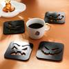 4-Piece Set of Black & White Pumpkin-Shaped Wooden Coasters Halloween Collection for Home & Bar Decor