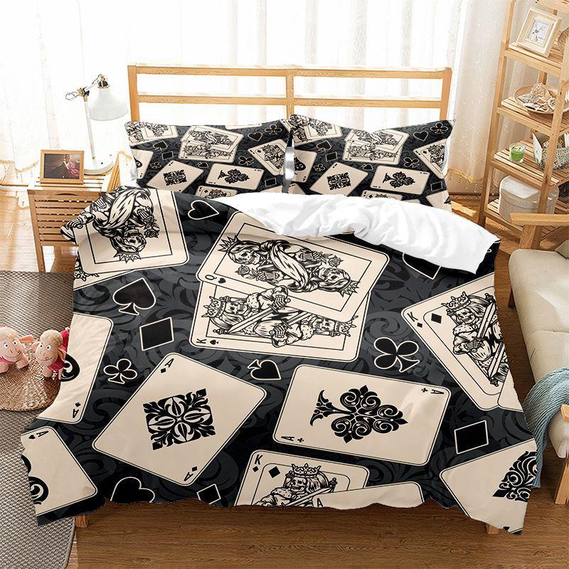 

Комплект постельного белья с цифровой печатью 3D высокой четкости, покер, карты, пуховое одеяло и наволочка из 2/3 предметов, моющиеся и быстросохнущие украшения для дома Baby 100x135cm