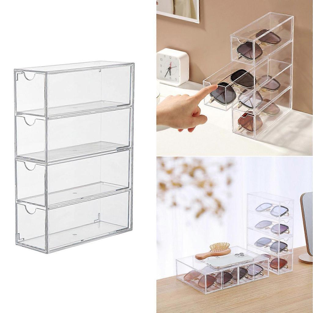 Transparent Dustproof Sunglasses Storage Box with 4 layer Acrylic Drawers Durable Eyewear Organizer Container Holder Multicolor
