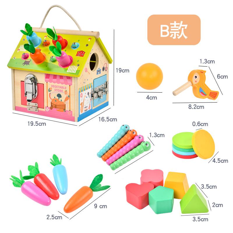 Wooden Early Childhood Education Montessori Busy House Unlocking Box Multifunctional Pairing Cognitive Toys