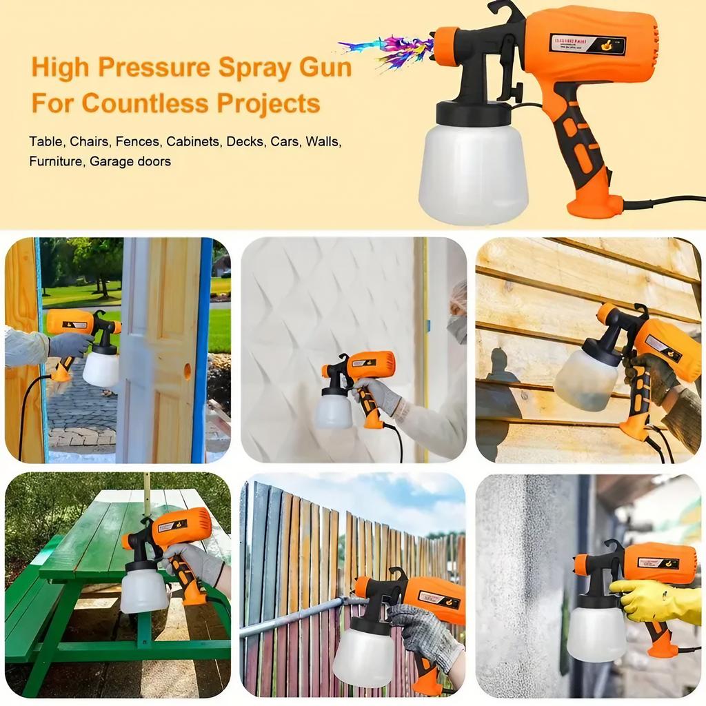 Paint Sprayer 550W HVLP Spray Gun with 950ml large capacity spray bottle 2 Nozzles and 3 spray patterns for Furniture, Cabinets