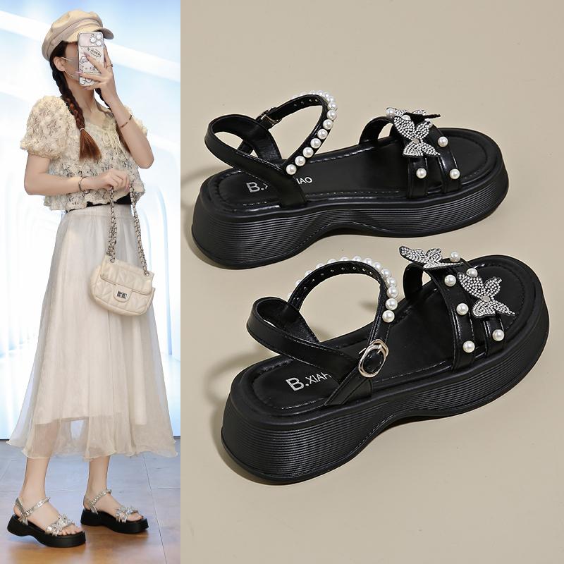 

Fashion Summer Women Soft Bottom Indoor Home Slides Sandals Ladies Summer Rhinestone Bright Leather Thick Bottom Zapatos Para Mujeres 35 чёрный