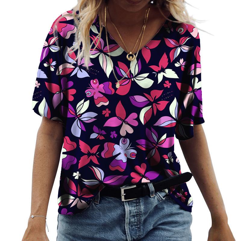 

великий розмір 7XL Літня футболка з коротким рукавом у стилі кежуал, модна, з V-подібним вирізом, геометричним візерунком, 3D-принтом, вільна, кежуал, з коротким рукавом, жіноча 7XL