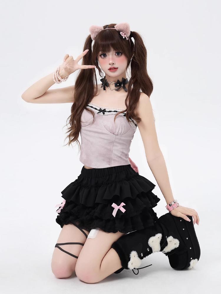 

Японские плиссированные короткие юбки Kawaii JK Harajuku Y2k Lolita Style Mini Skirt Women Korean High Talya Bow Ruffles Cake Skirts S чёрный