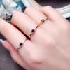 S925 Zilveren Open Ring voor Dames met Zwarte Obsidiaan Steen - Modieus en Elegant Licht Luxe Ontwerp