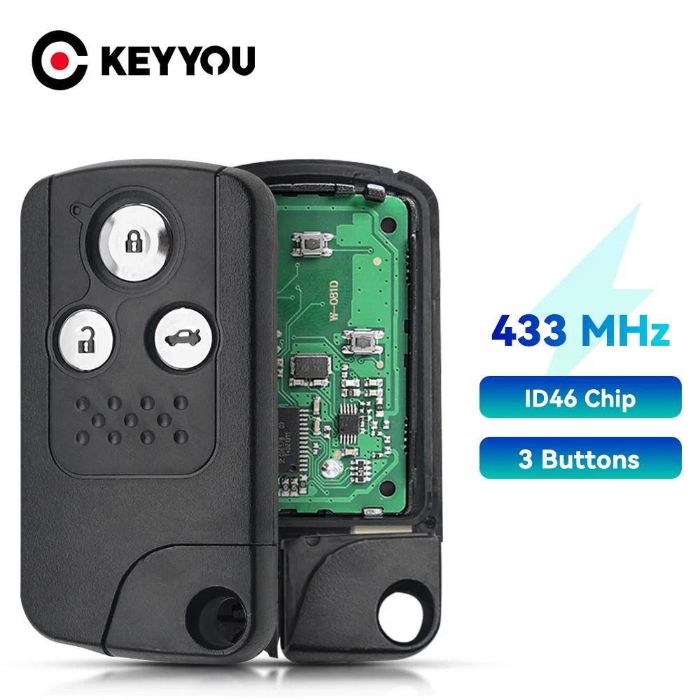 KEYYOU Keyless GO Remote Car Key 313.8 / 433Mhz For Honda Accord/Spirit/CRV/New Civic ID46 Knob Start Smart Promixity Card