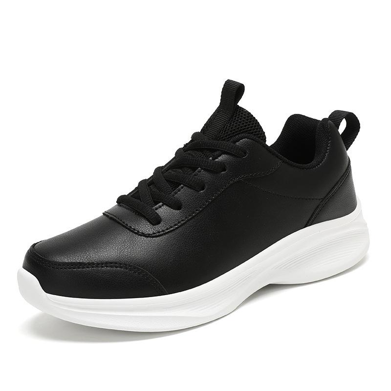 Microfiber Leather Shoes Pure Black Lightweight Sports Shoes Low-top Couple Shoes Large Size Casual Walking Running Shoes