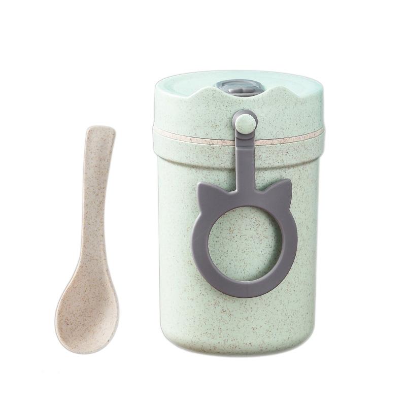 

Коробка для бенто из нержавеющей стали, сумка для обеда в микроволновой печи, простая миска для супа, студенческая детская портативная посуда, чашка для молока зелёный