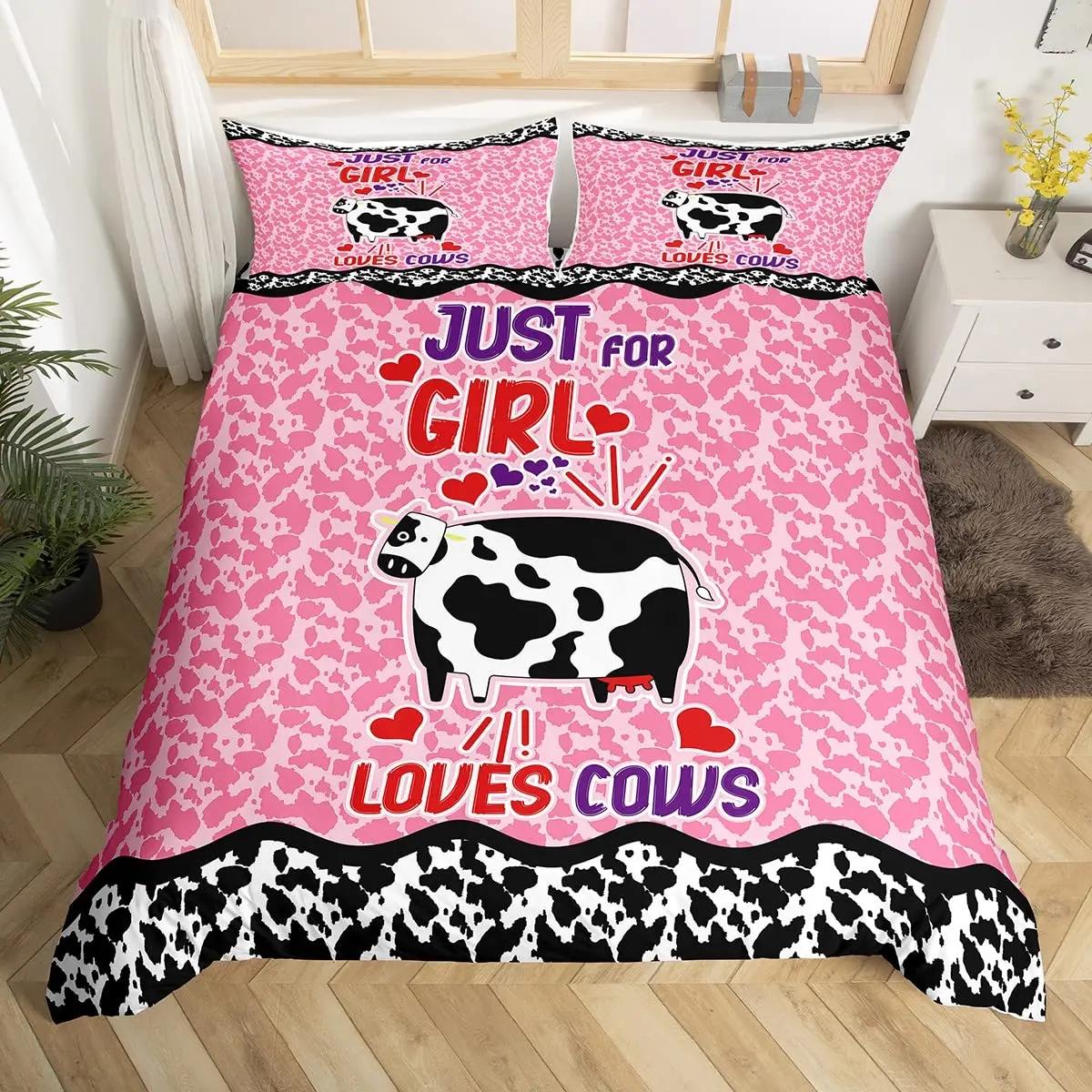 

Cartoon Cow Strawberry Duvet Cover Bedding for Kids Teens Boys Girls Gift Bedroom Decoration Spirit Animal Sweet Pink Queen Size 70x133cm 2pcs