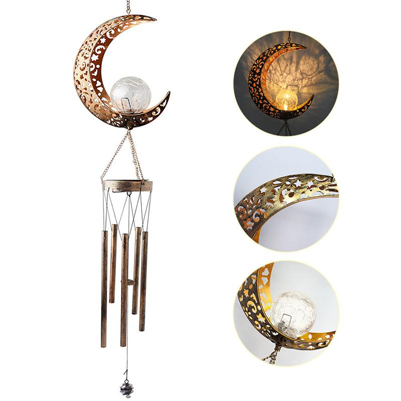 Led Solar Powered Sun And Moon Wind Chime Waterproof Light For Garden Decoration Outdoor Home Lighting