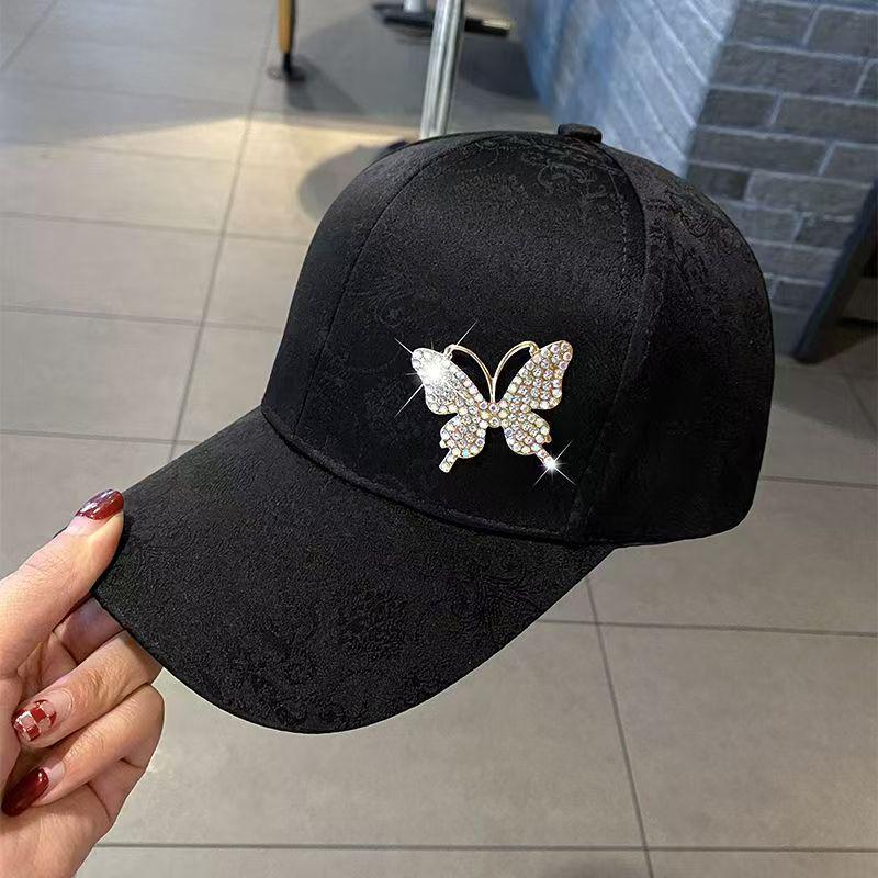 Women's Rhinestone Butterfly Baseball Cap - Summer Sun Protection Duckbill Hat