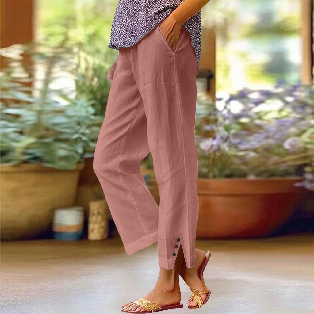 Women's Fashion Casual Pants Solid Color Straight Pants Elastic Waist Pants With Pockets