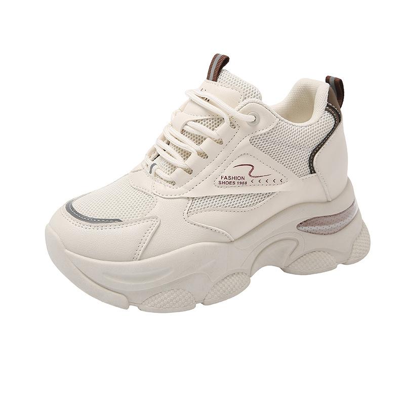 

Inner height-increasing women s shoes 2025 spring and autumn new versatile fashion small girl dad shoes platform white shoes 35 бежевый