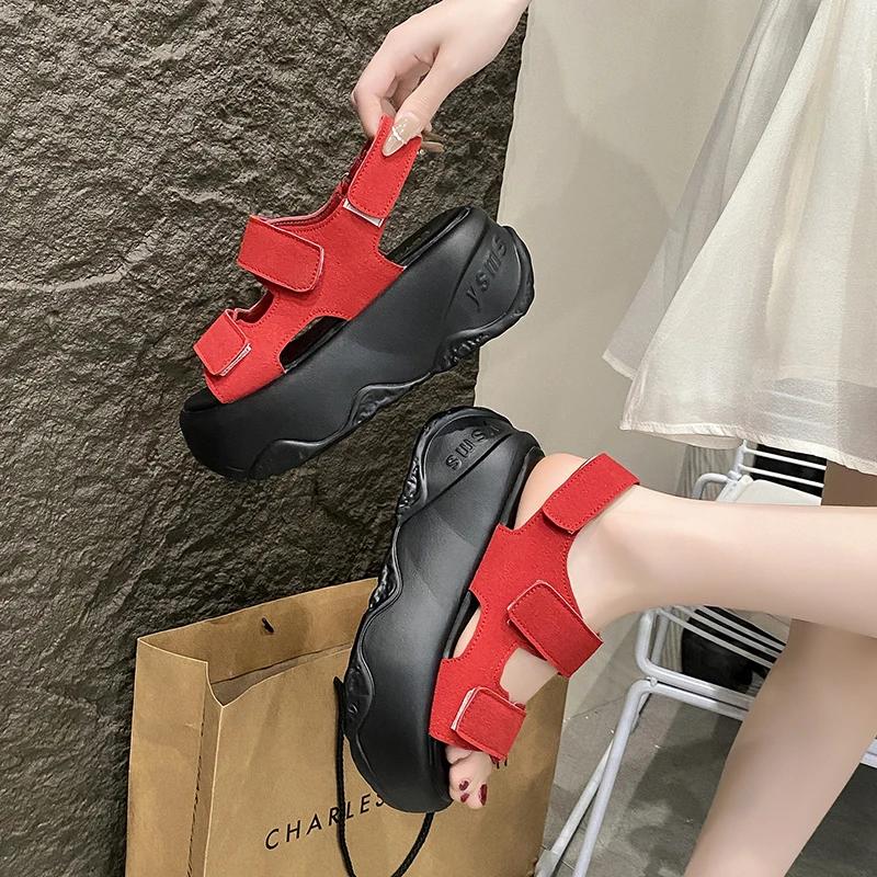 Fashion 8CM Summer Women Buckle Slippers Flip-Flops Beach Shoes Wedge Heels Slides Woman Platform Slippers Candy Colors Outside Sandals