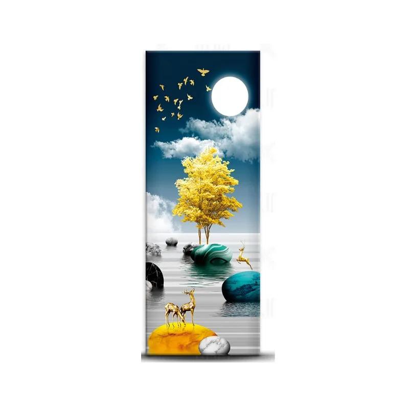 Chinese Style Refrigerator Door Sticker Self Adhesive Waterproof 3D Wallpaper Fridge Door Wrap Mural Cover Home Kitchen Decor