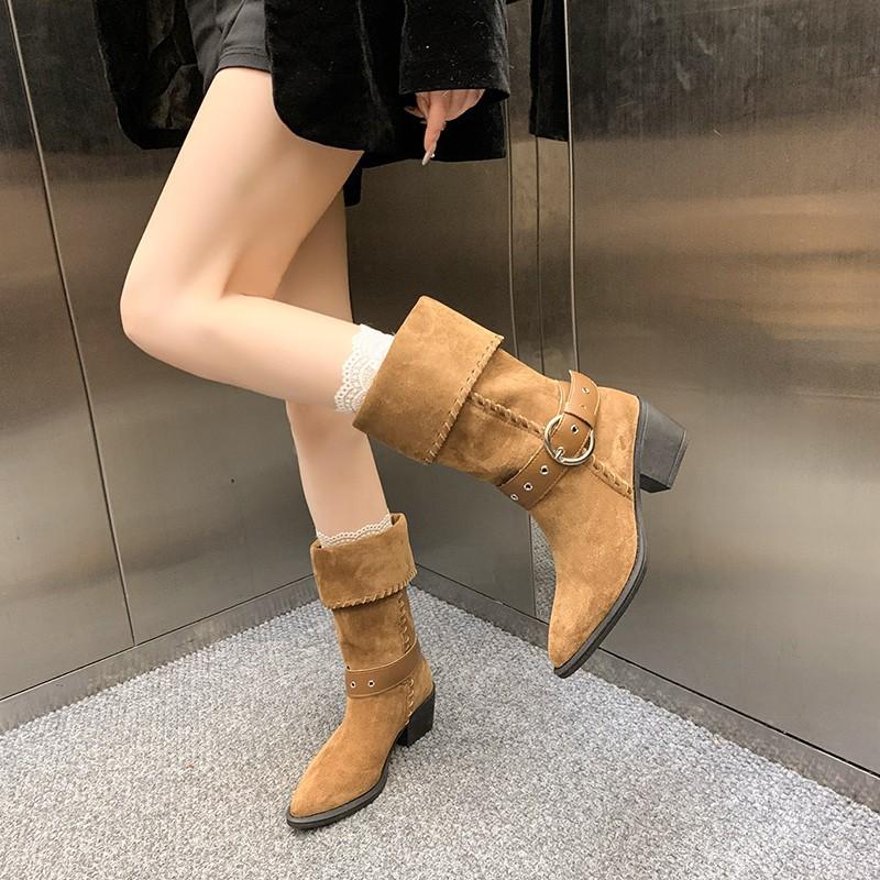 Women's fall and winter belt buckle chunky heel lightweight outdoor hiking mountaineering non-slip sports casual single stirrup not tired feet boots