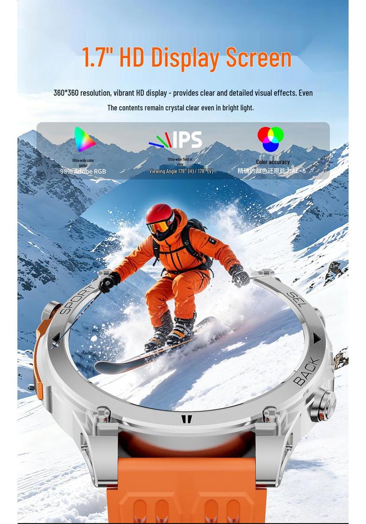 T-RX4 Ultra Smartwatch: 1.7" Screen, 850mAh Battery, GPS, Altitude, Barometer, Compass