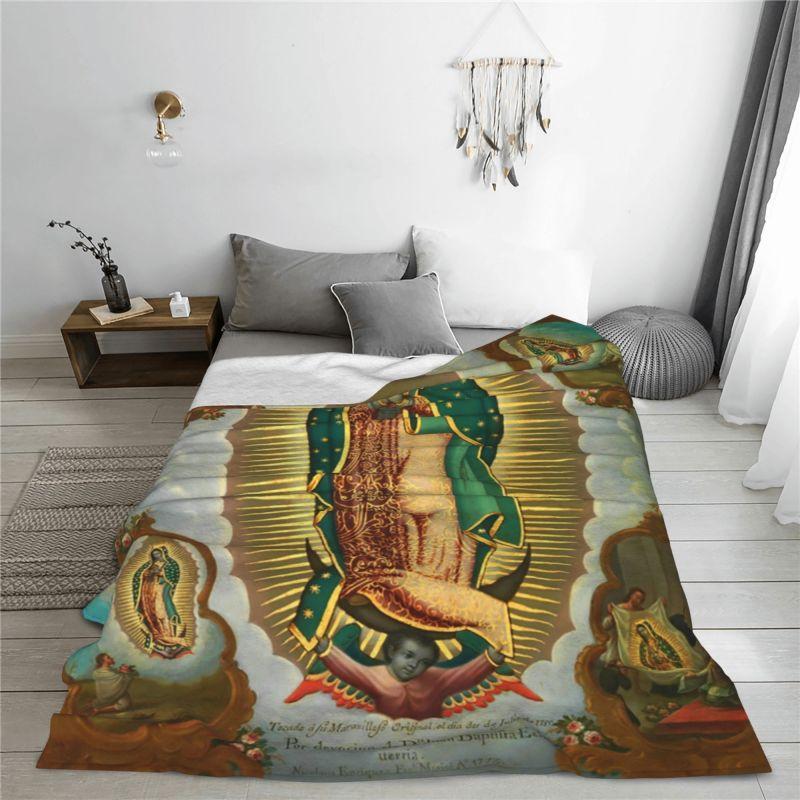 Custom Virgin Mary Of Guadalupe Blanket Soft Fleece Spring Warm Flannel Mexico Catholic Saint Throw Blankets Bedroom Bedspread