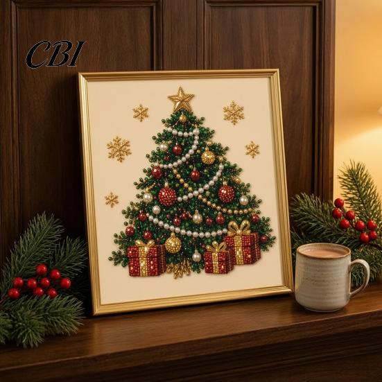 Holiday DIY Projects for Family Christmas Faux Pearl Painting Art Kit with Frame, Santa Stress Relief Crafting Activities Beads Craft Adults Beginner,
