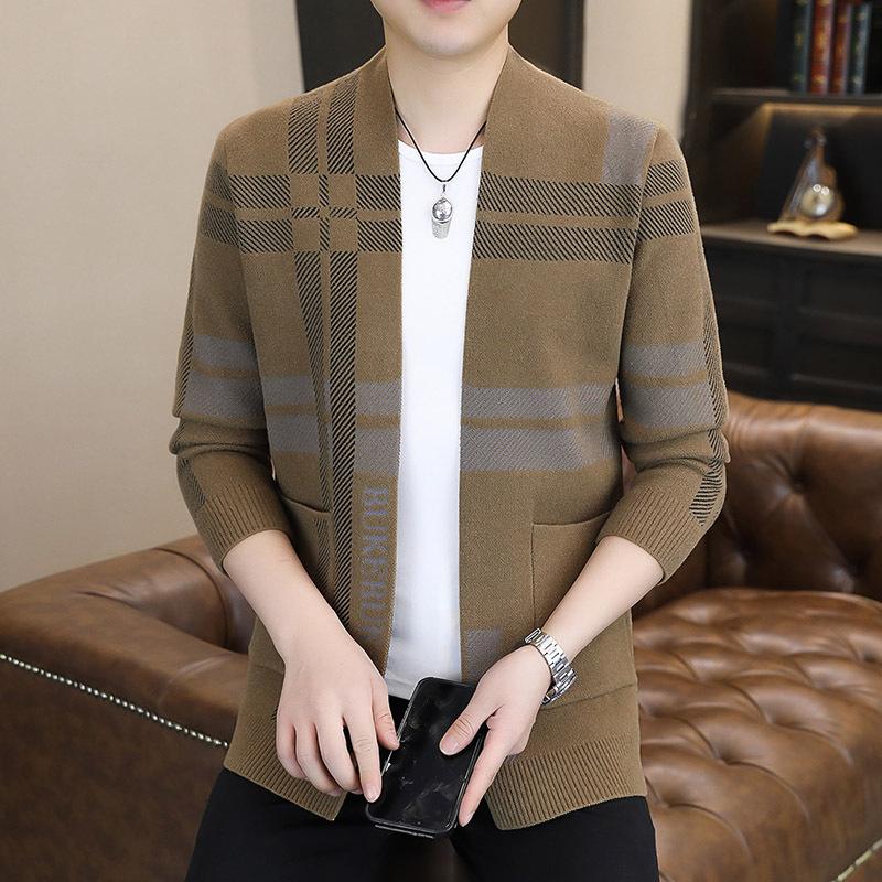 New Style Spring and Autumn Long-sleeved Knitted Cardigan for Young and Middle-aged Men, Slim and Handsome Bottoming Cardigan