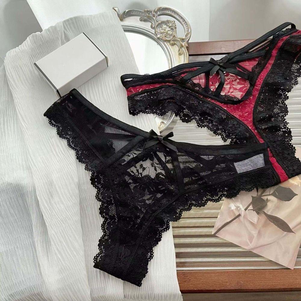 Ruffle Mesh Floral Bowknot Panties Patchwork Lace Flower Transparent Briefs Quick Drye   Lady