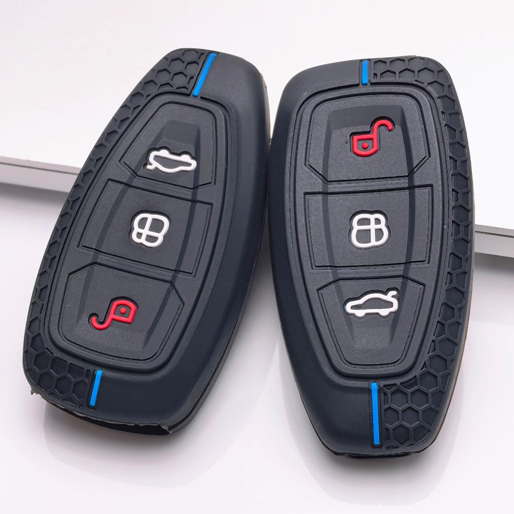 Silicone Key Cover for Ford 3 Button Smart Key, Fits Ford Focus Mondeo Kuga Escape Galaxy C-Max S-Max, Shockproof Key Fob Holder, Protective Accessory