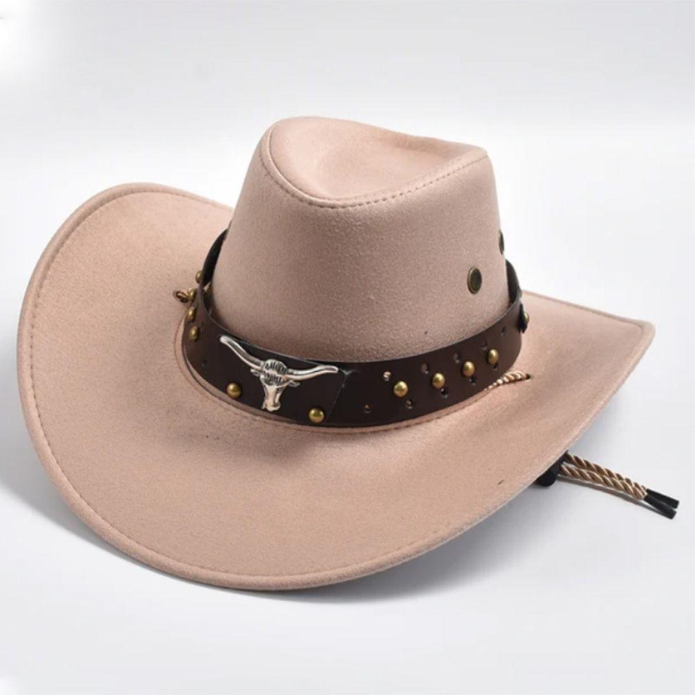Bull Head Rivet Decor Band Western Cowboy Hat Breathable Viscose Fiber Hat Wide Brim Sun Hat Party