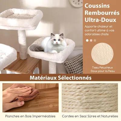 GIANTEX Wooden Cat Tree with Three Padded Perches and Hammock