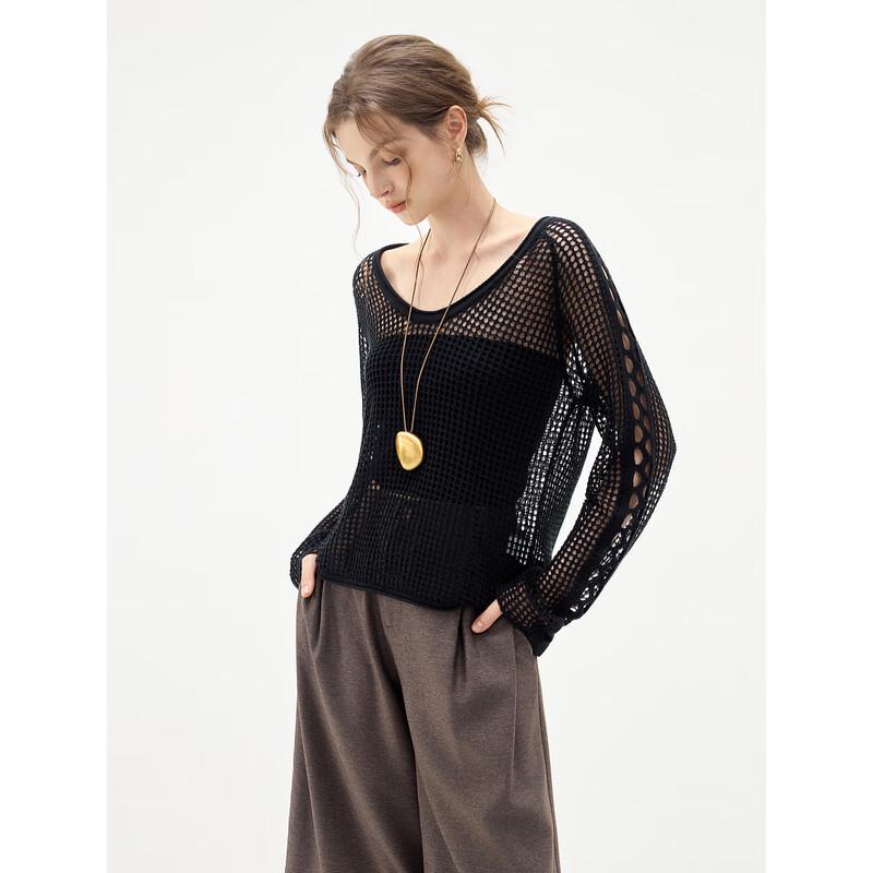 

ELLE Women s Hollow-out Crew Neck Knit Top XL