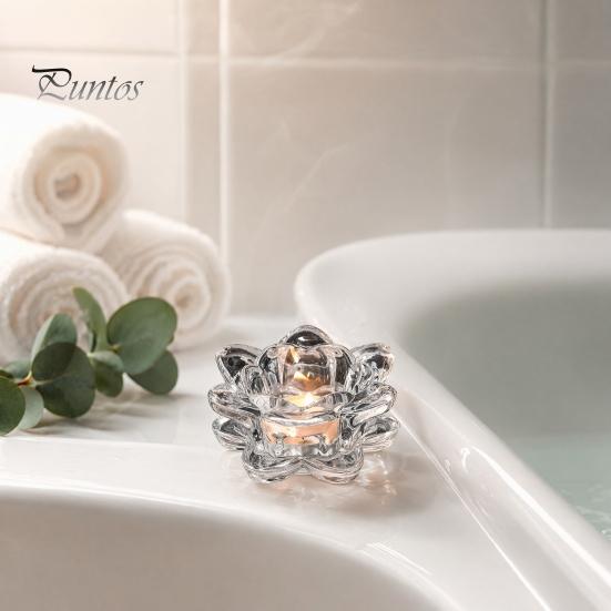 Decorative Glass Candle Holder Crystal Lotus Flower Tealight Holders, Tea Light Candlestick Decor Thick with Deep Grooved Plate, Multifunctional