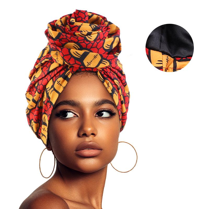 Afrikanischer Turban für Damen, gefüttert mit Satin, große Blumenmütze, Kopftuch mit Blumenmuster, muslimisches Kopftuch, Damenmütze