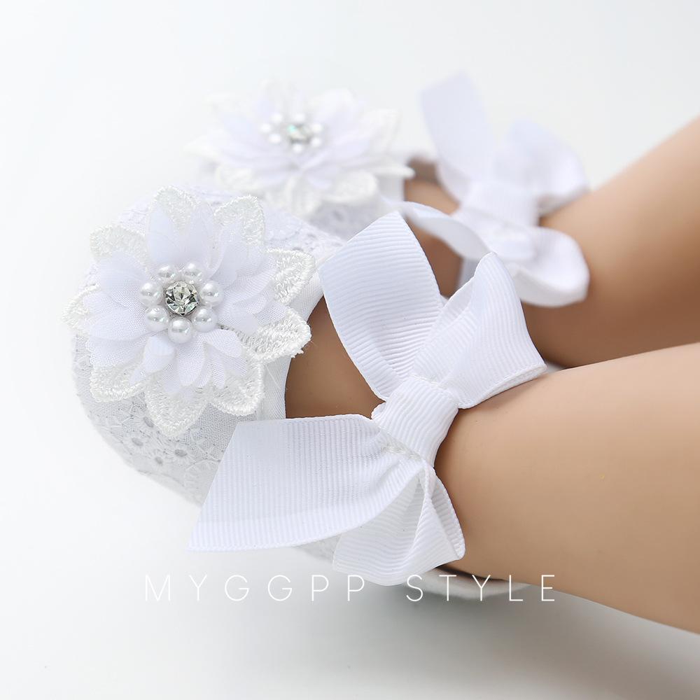 Baby Girls Mary Jane Flats with Bowknot Floral Princess Wedding Dress Shoes Soft Newborn Infant Crib First Walkers Prewalker 13cm