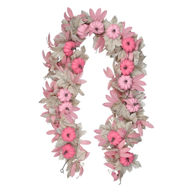 Faux Silk Pink Pumpkin Maple Leaf Hanging Ornament Fireplaces Mantels Seasonal Decoration for Family Gatherings