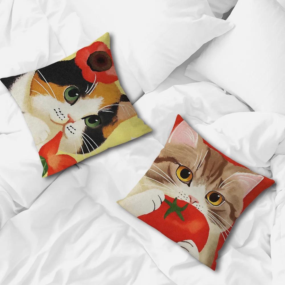 Cat Soft Pillow Case For Sofa Living Room Colorful Home Office Cartoon Decor Protective Cute Covers Kitten Without Pillow-Insert