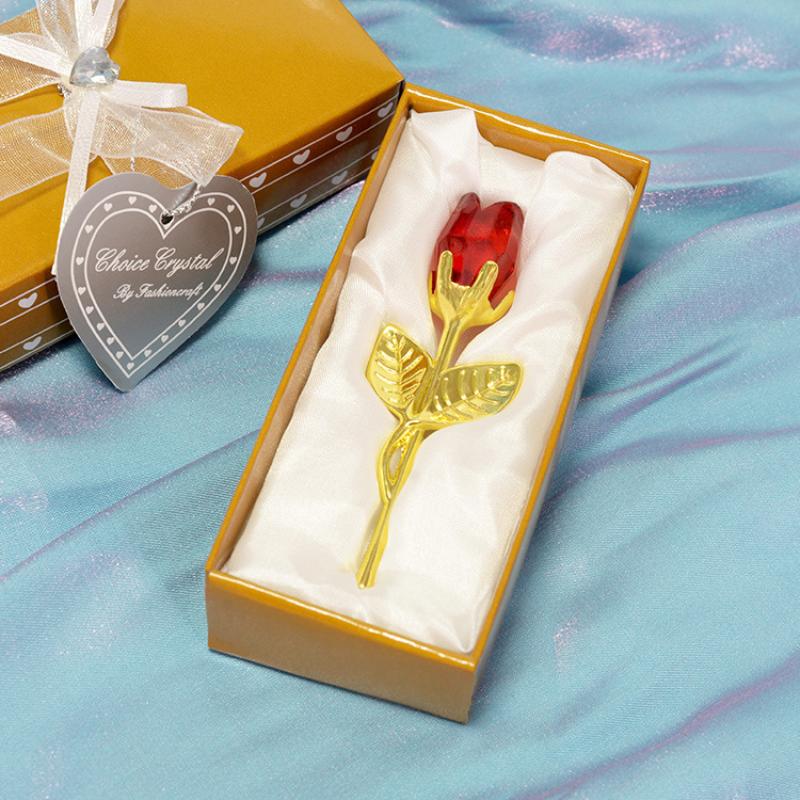 Clear Faux Crystal Rose With Metal Stem, Flower Figurine Gift Box, Home Wedding Valentine'S Day Ornament Decor