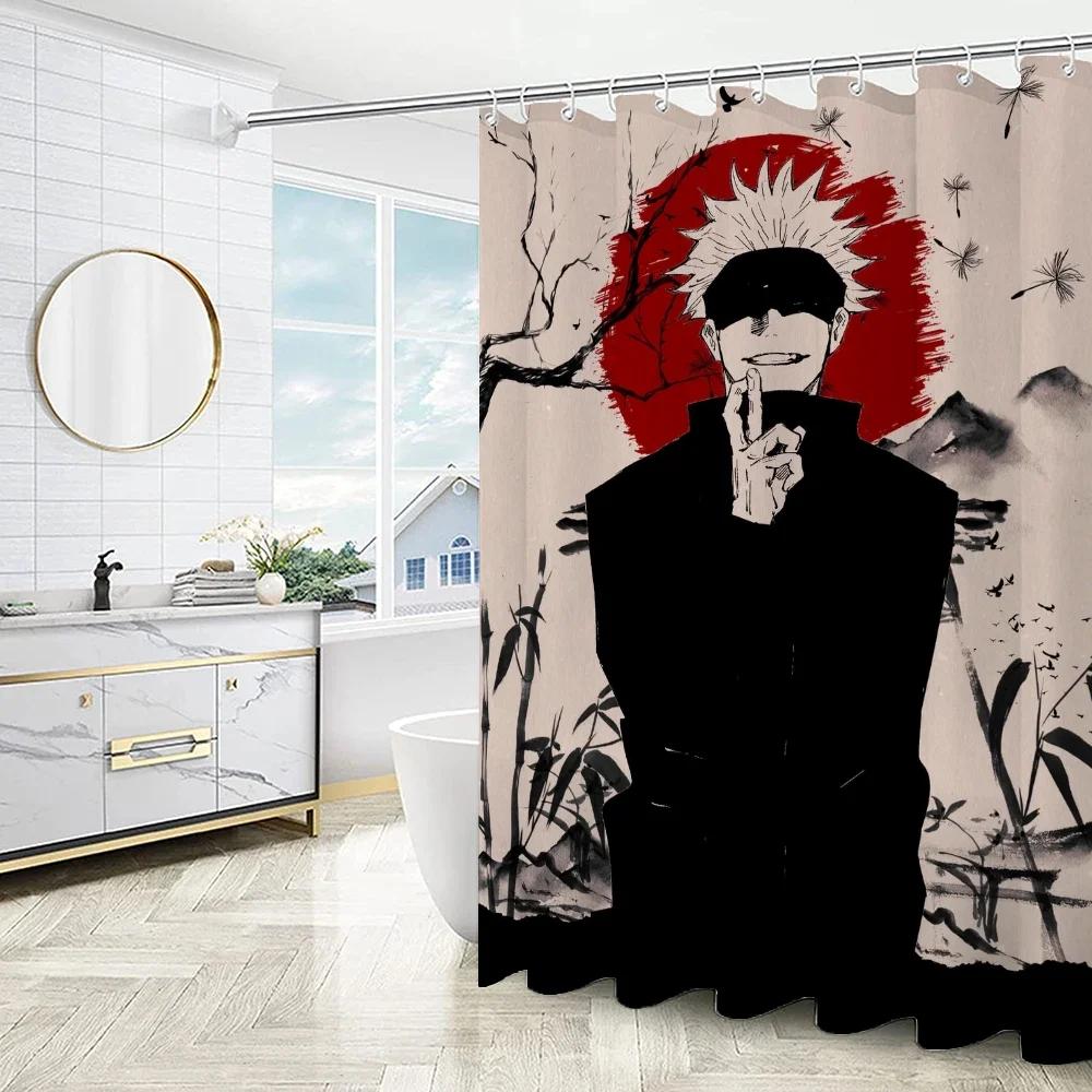 Things for the Bathroom Accessories Sets Luxury Jujutsu Kaisen Folding Partition Shower Curtain Waterproof Curtains Bath Quarto