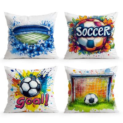 4 Stück/Set Fußball-Thema Kissen Kissenbezug Polyester Kissenhülle Zierkissen Kissenbezug Haus Auto Sofa Dekor