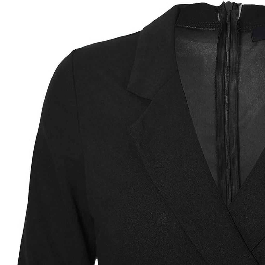 Women Solid Turn Down Neck Long Sleeve Casaul Work Formal Dress