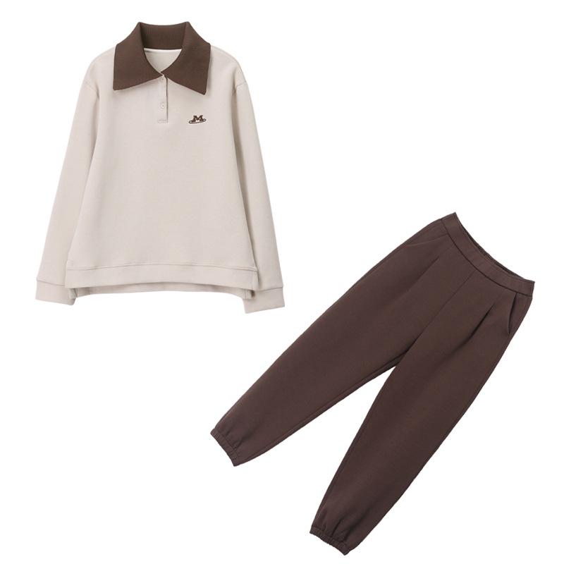 Autumn Women's Casual Sportswear Set: Wide-Leg Pants & Lapel Sweatshirt