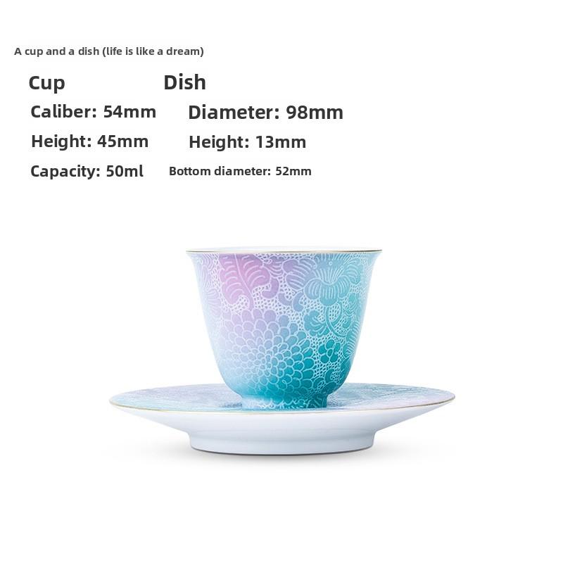 Gubo Carved Flower PorcelainCup Saucer Set Handmade Ceramic Tea Set Chinese Style Tea Cup Coaster Teacup Saucer Home Decor Gift