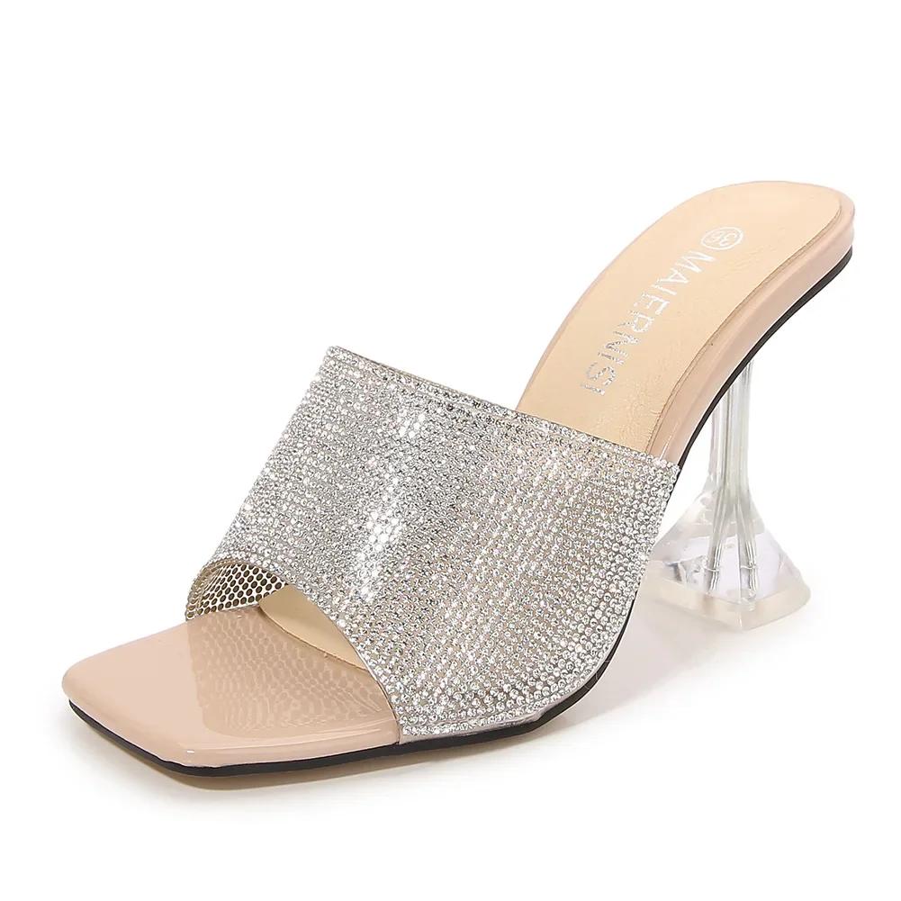 Fashion Colorful Crystal Stone Stripes Slippers Luxurious Rhinestone Sandals Bling Bling Multicolor Summer Shoes Strange Heels Sandals