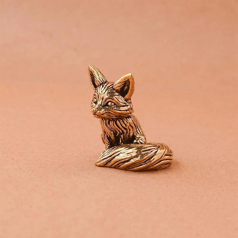 Brass Fox Statue Cute Fox Miniature Figurines Desk Ornament Decoration Accessories Copper Animal Sculpture Home Decor Crafts
