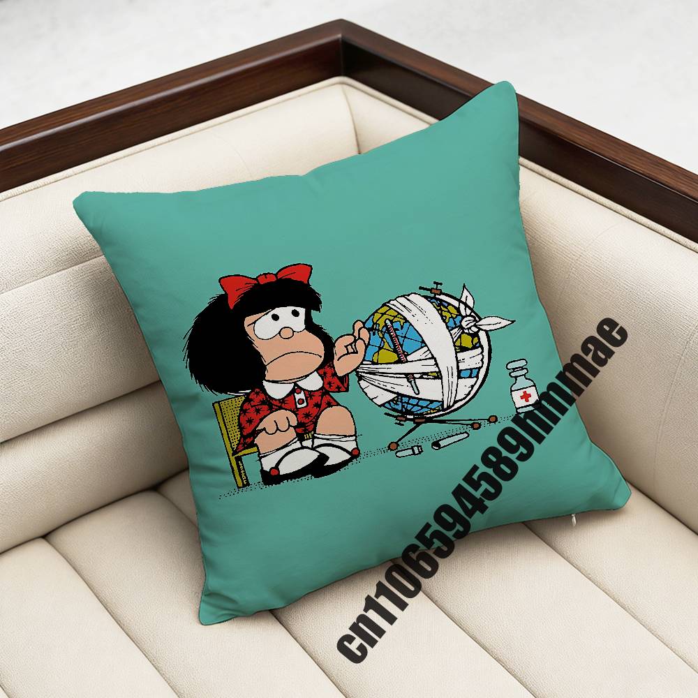 

For Cartoon Girl MMafalda Throw Pillow Case Sham 45x45cm 40x40cm Square Car Pillowcase Pad Cushion Cover 30x30cm