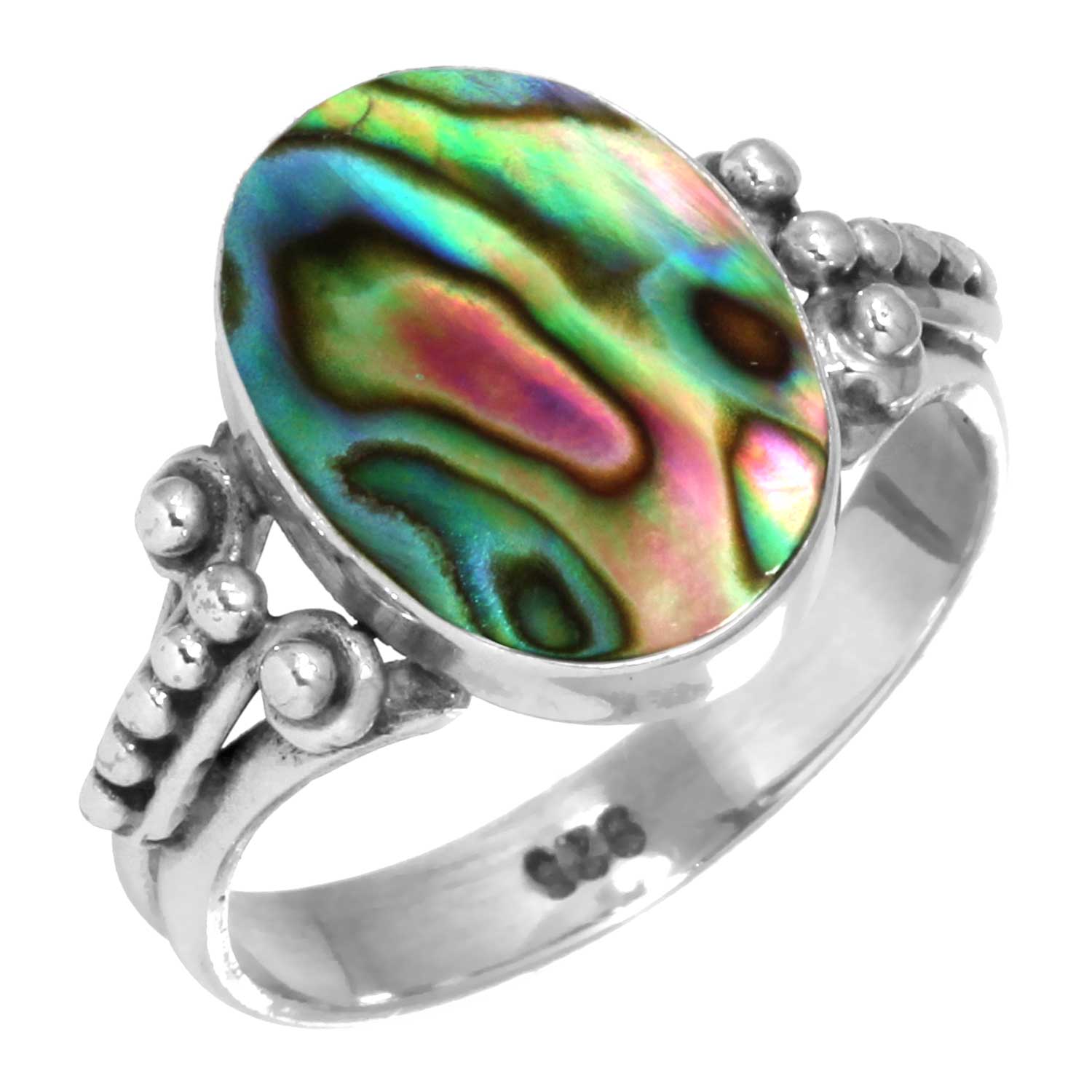 

Кольцо из стерлингового серебра 925 пробы с драгоценными камнями, ювелирные изделия ручной работы, подарок на День дружбы, аквамариновый халцедон, ракушка-ушка, синий солнечный камень, лабрадорит, пренит 6